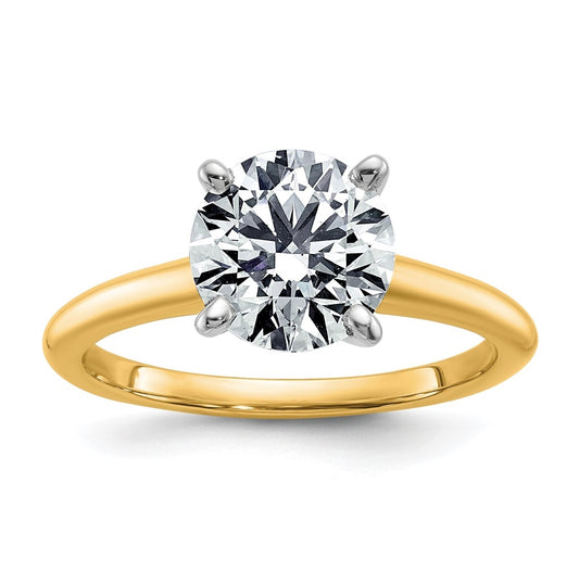 14k Two Tone 8mm Round Colorless Moissanite Solitaire Size 7