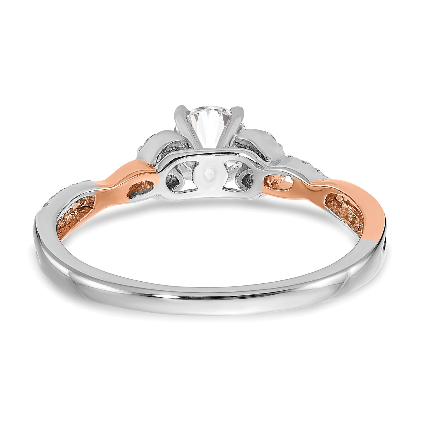 14k White and Rose Gold Criss-Cross (Holds 1/3 carat (4.5mm) Round Center) 1/6 carat Diamond Semi-mount Engagement Ring
