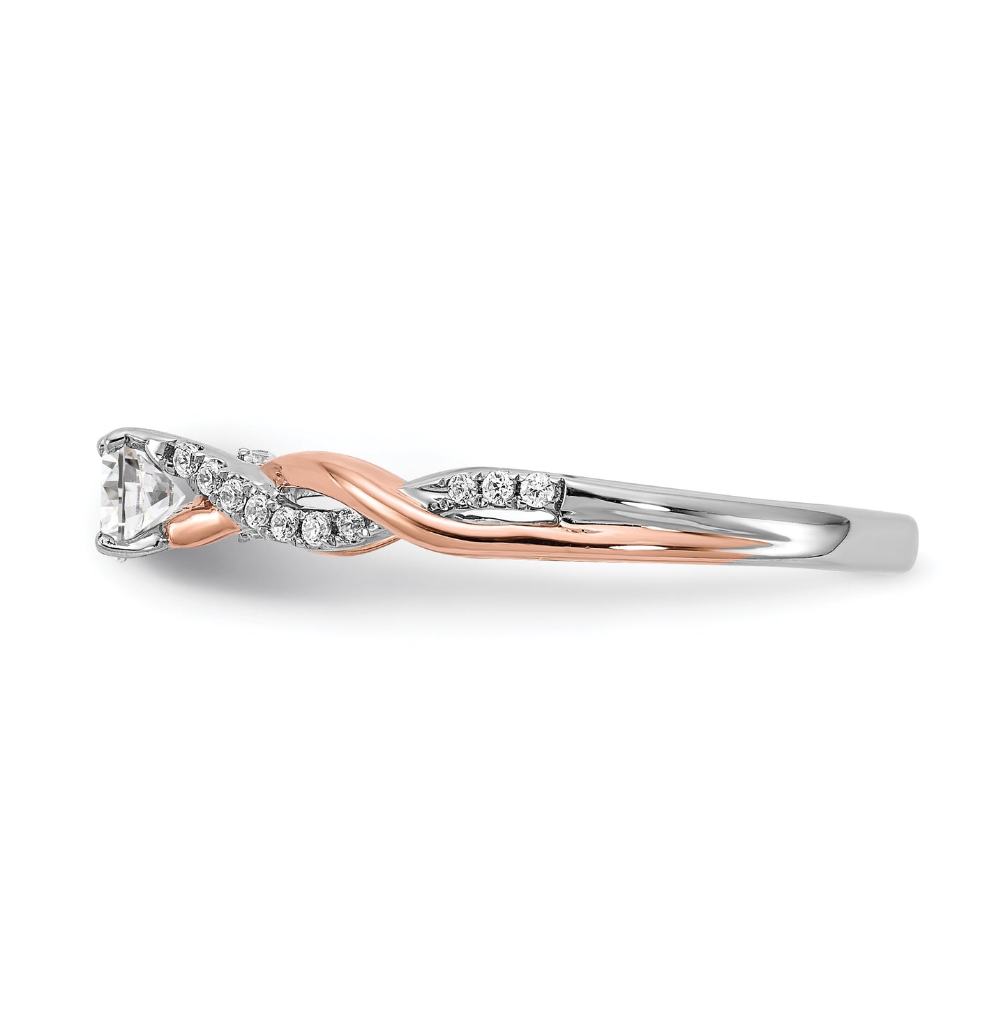14k White and Rose Gold Criss-Cross (Holds 1/4 carat (4.1mm) Round Center) 1/8 carat Diamond Semi-mount Engagement Ring
