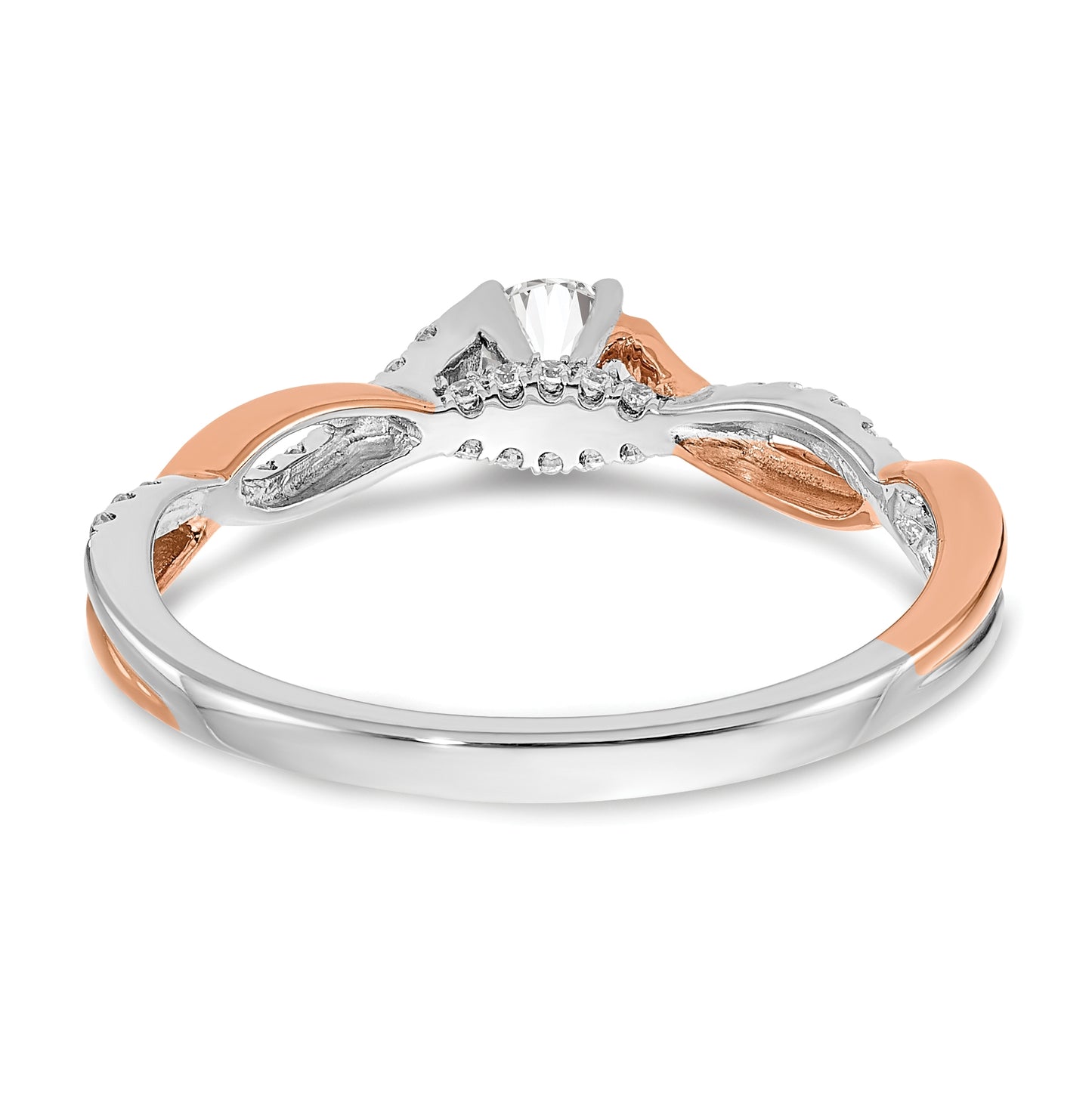 14k White and Rose Gold Criss-Cross (Holds 1/4 carat (4.1mm) Round Center) 1/8 carat Diamond Semi-mount Engagement Ring
