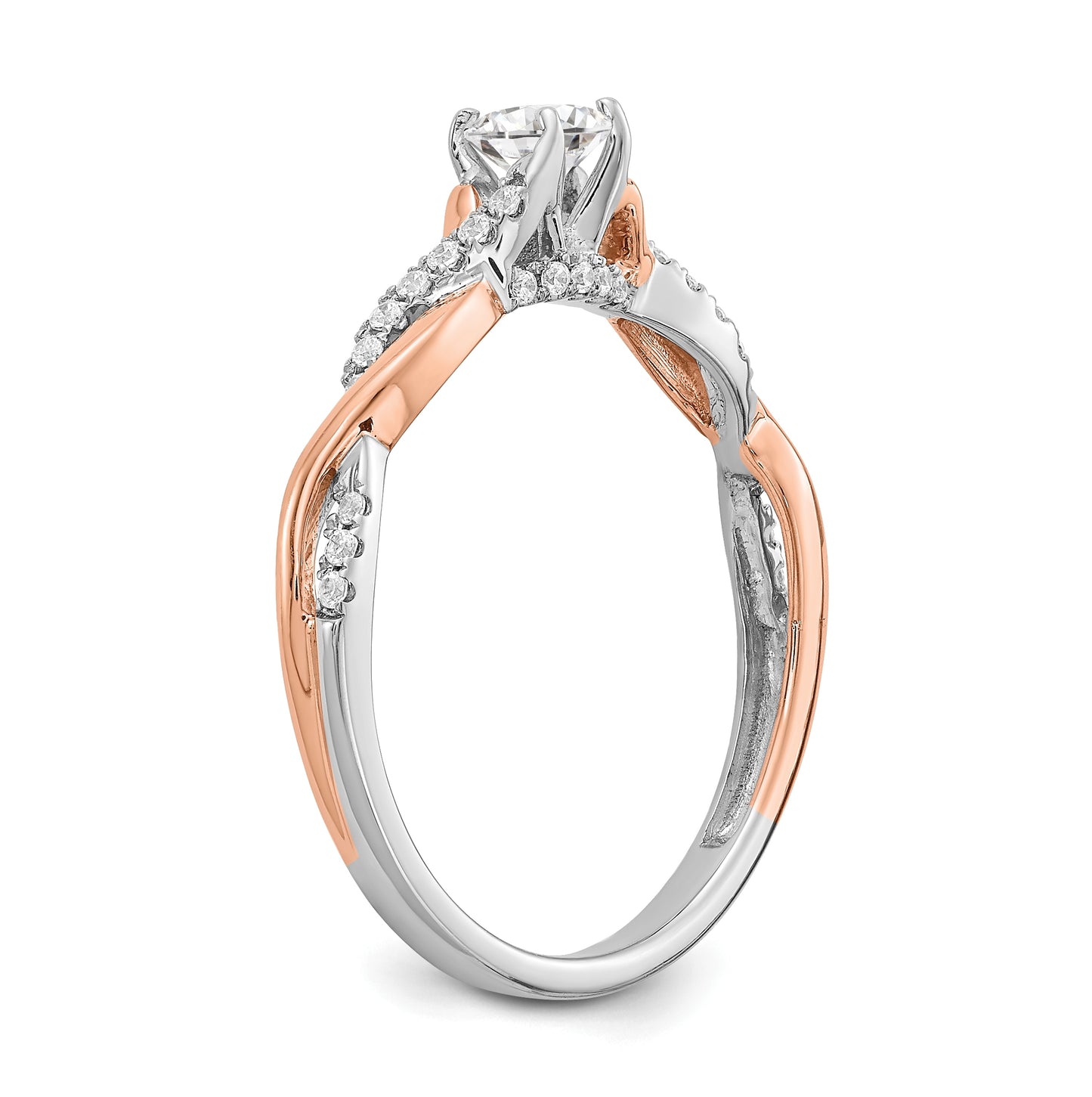 14k White and Rose Gold Criss-Cross (Holds 1/4 carat (4.1mm) Round Center) 1/8 carat Diamond Semi-mount Engagement Ring