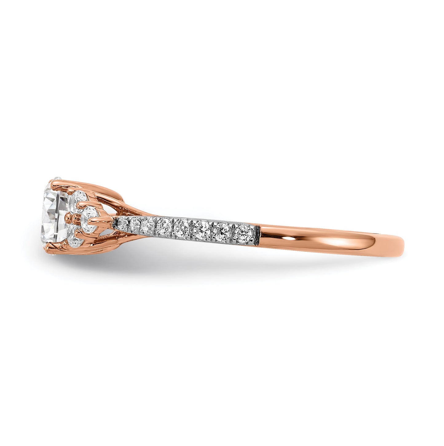 14k Rose Gold (Holds 1/2 carat (5.2mm) Round Center) 1/4 carat Diamond Semi-mount Engagement Ring