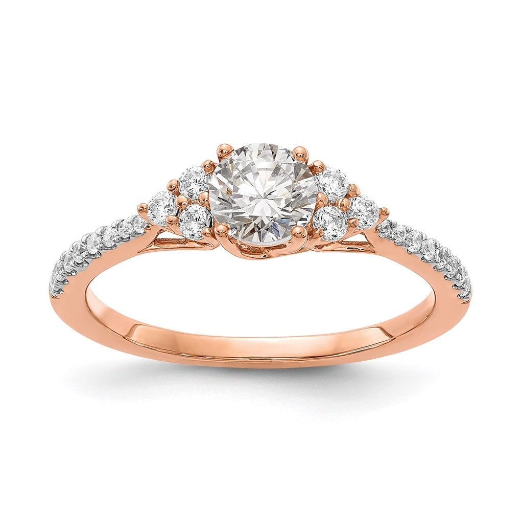 14k Rose Gold (Holds 1/2 carat (5.2mm) Round Center) 1/4 carat Diamond Semi-mount Engagement Ring