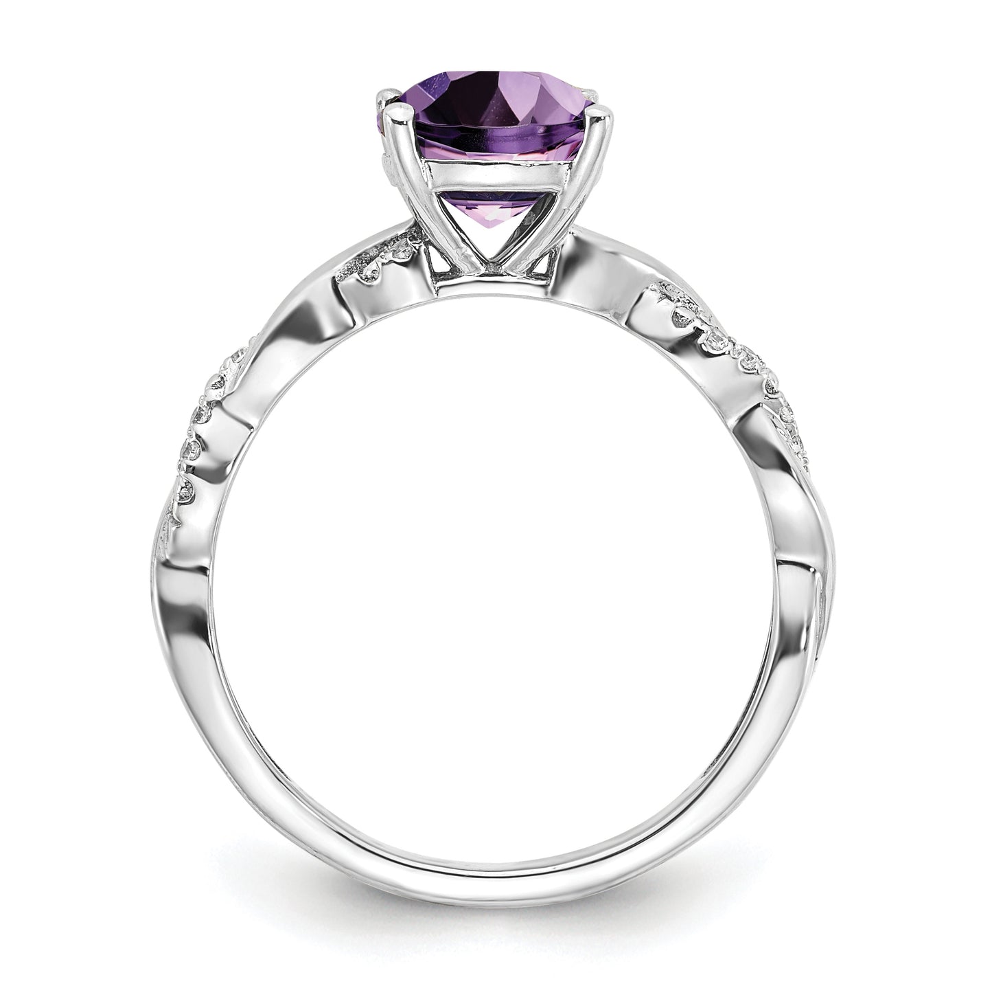 Sterling Silver Rhodium plated Amethyst & Diamond Ring, Size 8