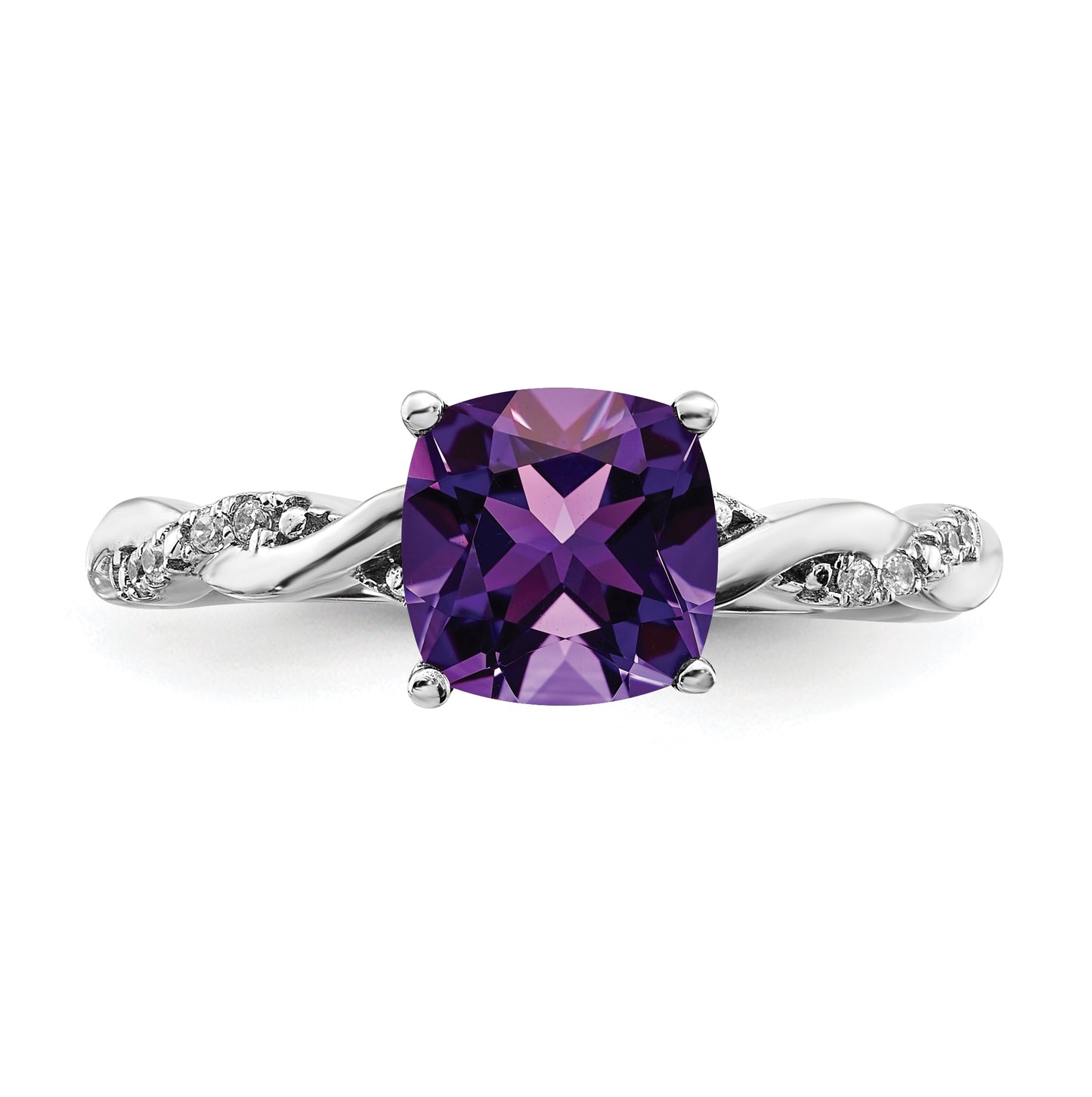 Sterling Silver Rhodium plated Amethyst & Diamond Ring, Size 8