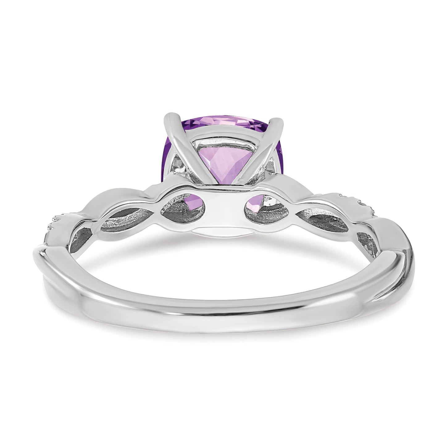 Sterling Silver Rhodium plated Amethyst & Diamond Ring, Size 8