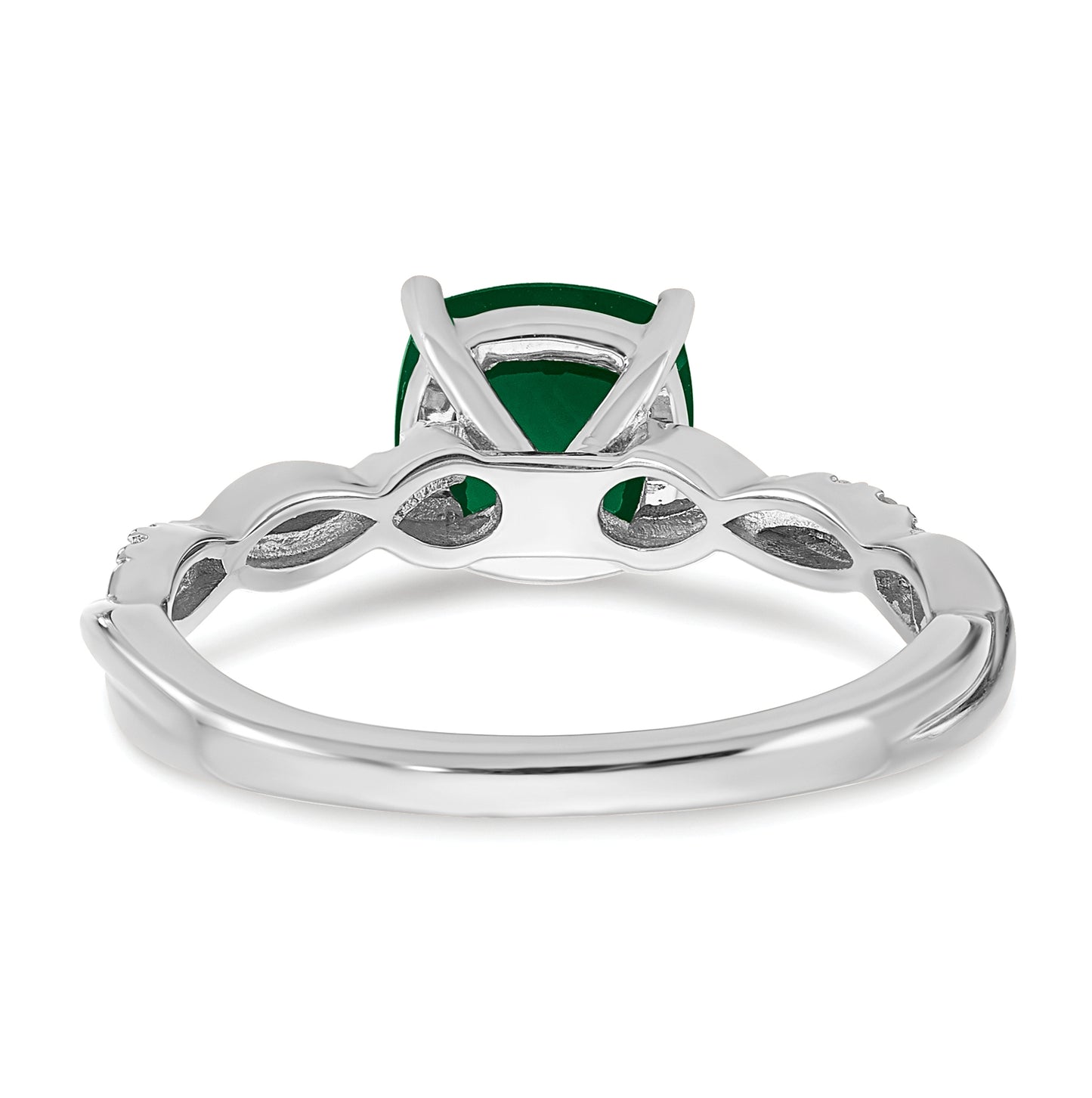 Sterling Silver Rhodium plated Cr. Emerald and Diamond Ring, Size 8