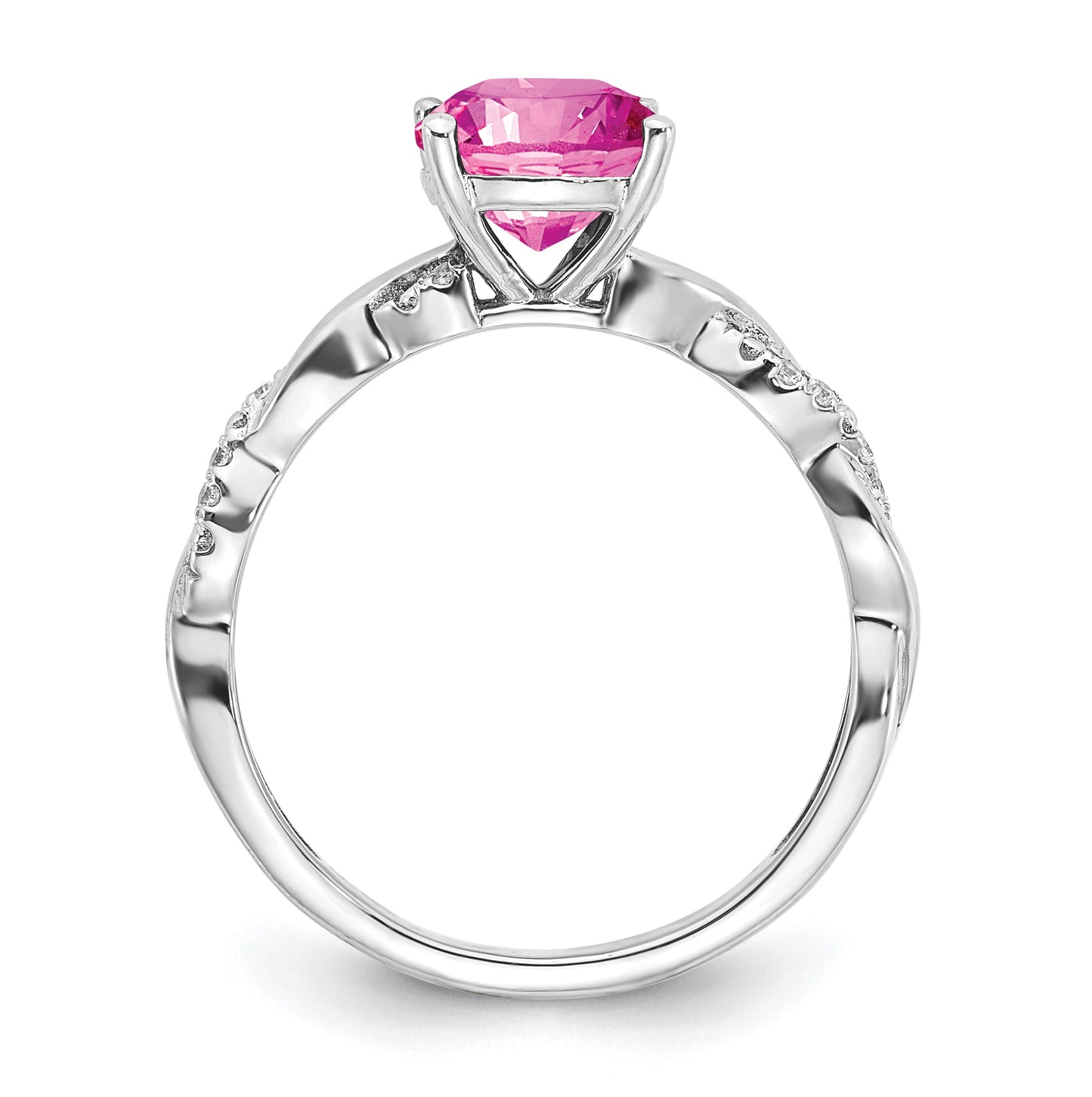 Sterling Silver Rhodium plated Created Pink-Sapphire and Diamond Ring, Size 6