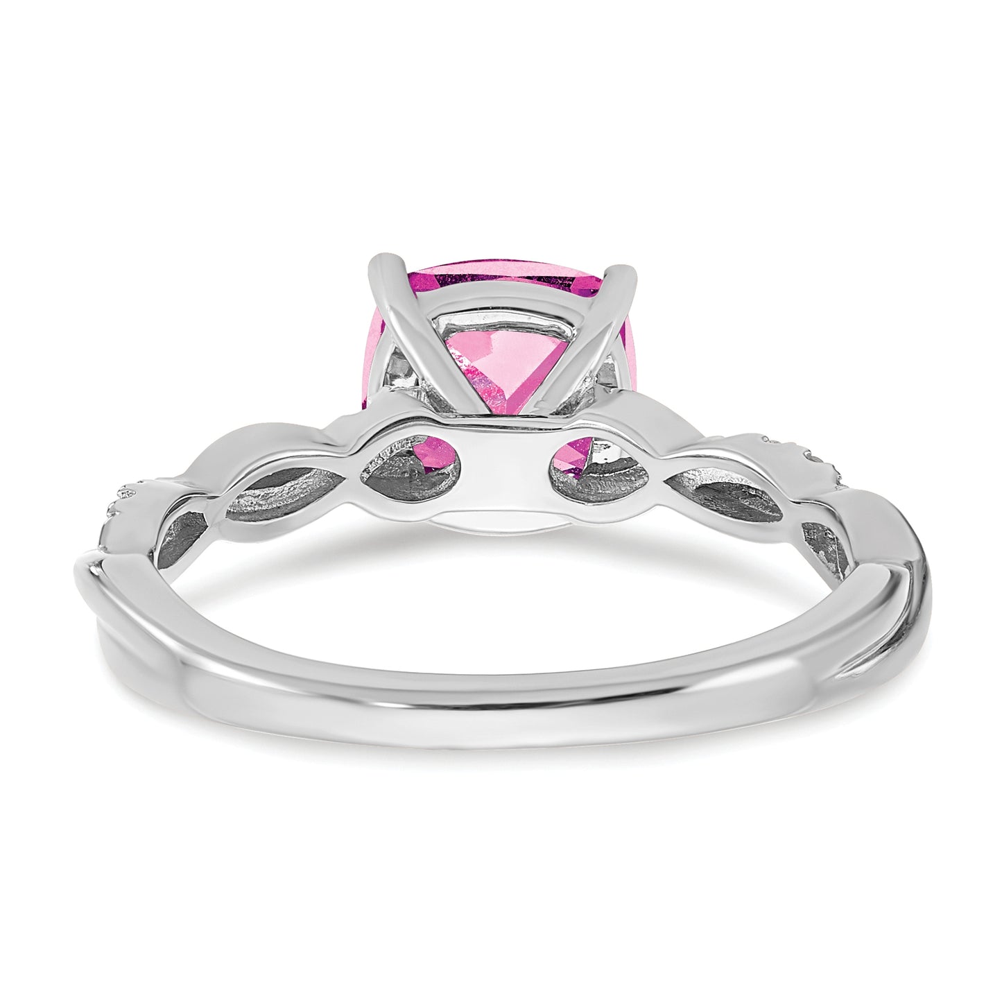 Sterling Silver Rhodium plated Created Pink-Sapphire and Diamond Ring, Size 6