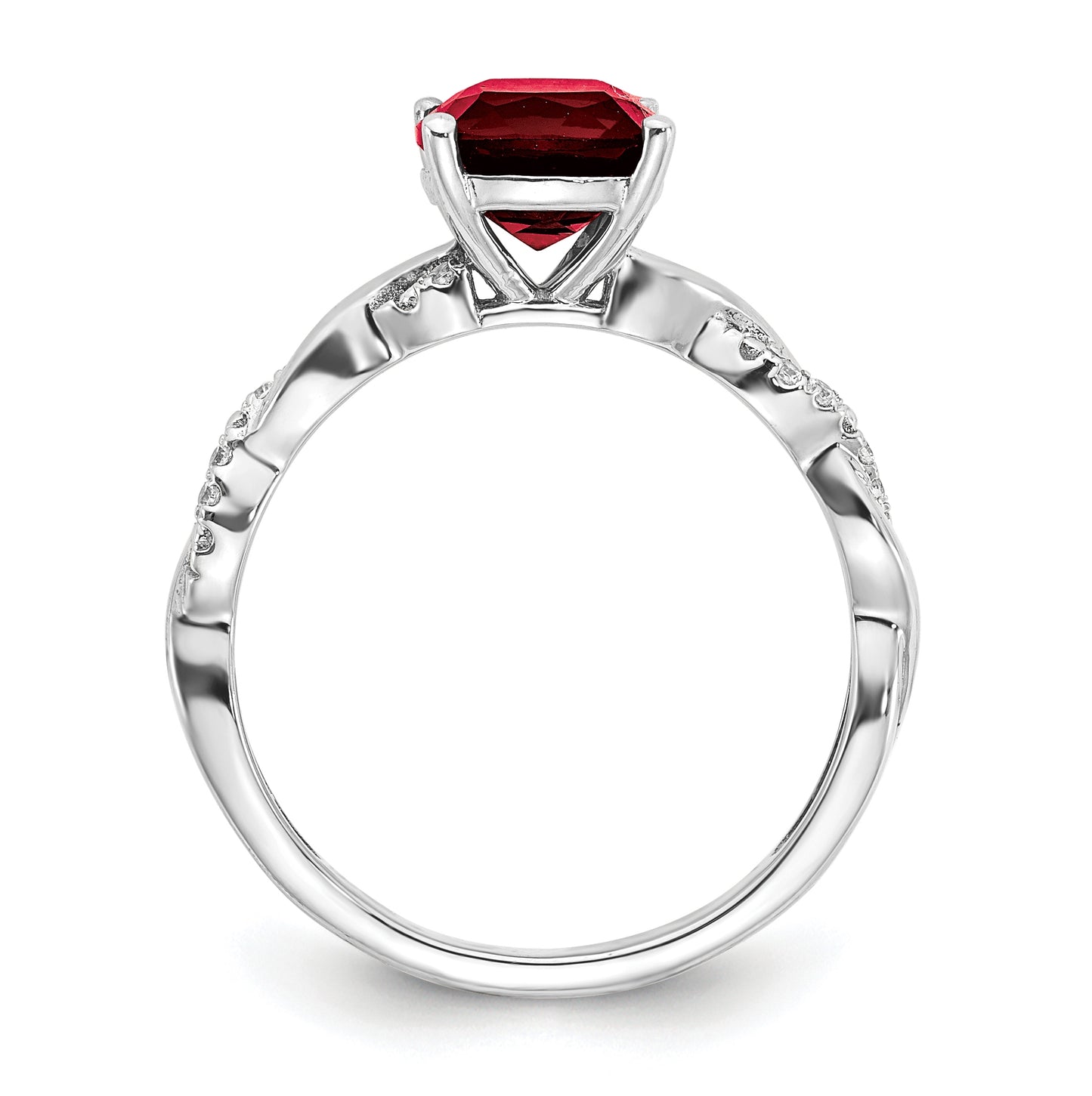 Sterling Silver Rhodium plated Cr. Ruby and Diamond Ring, Size 8