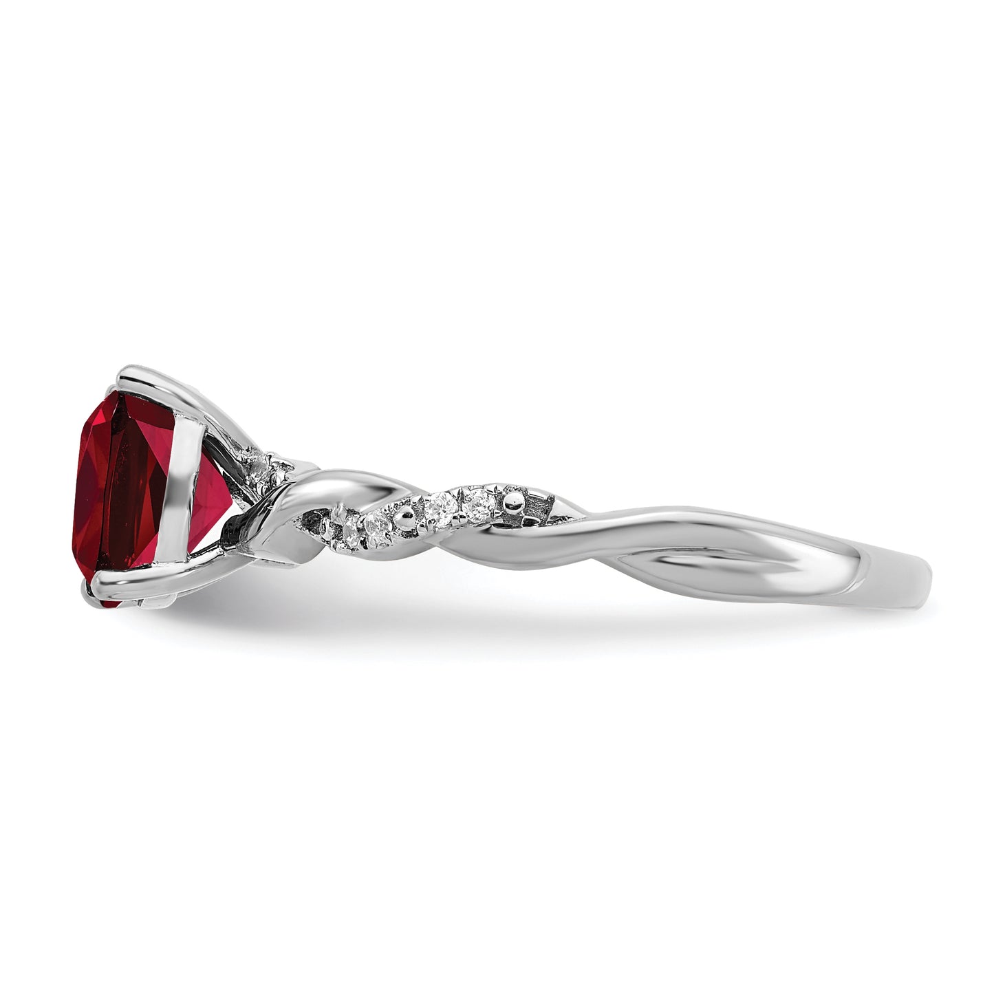 Sterling Silver Rhodium plated Cr. Ruby and Diamond Ring, Size 8