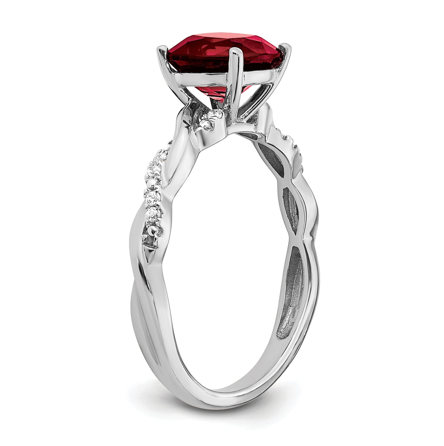 Sterling Silver Rhodium plated Cr. Ruby and Diamond Ring, Size 8