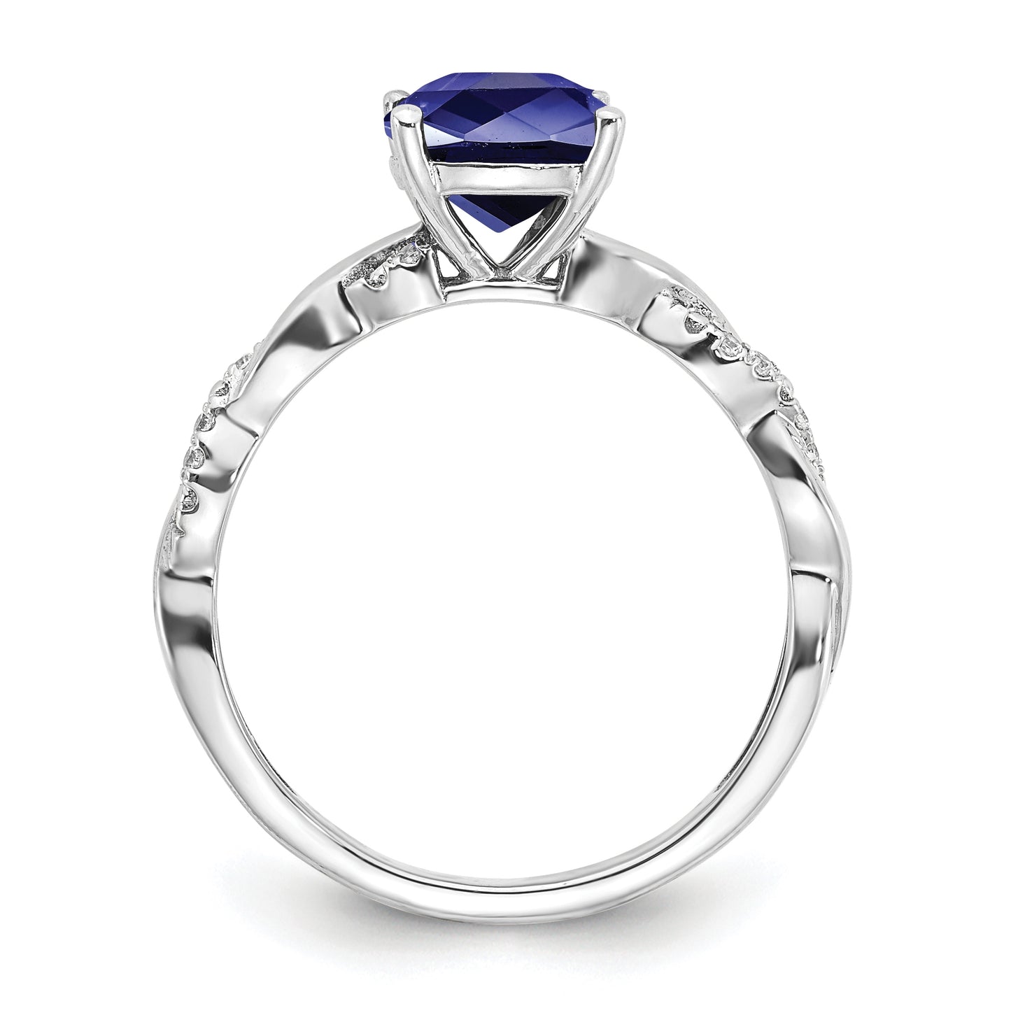 Sterling Silver Rhodium plated Cr. Sapphire and Diamond Ring, Size 7