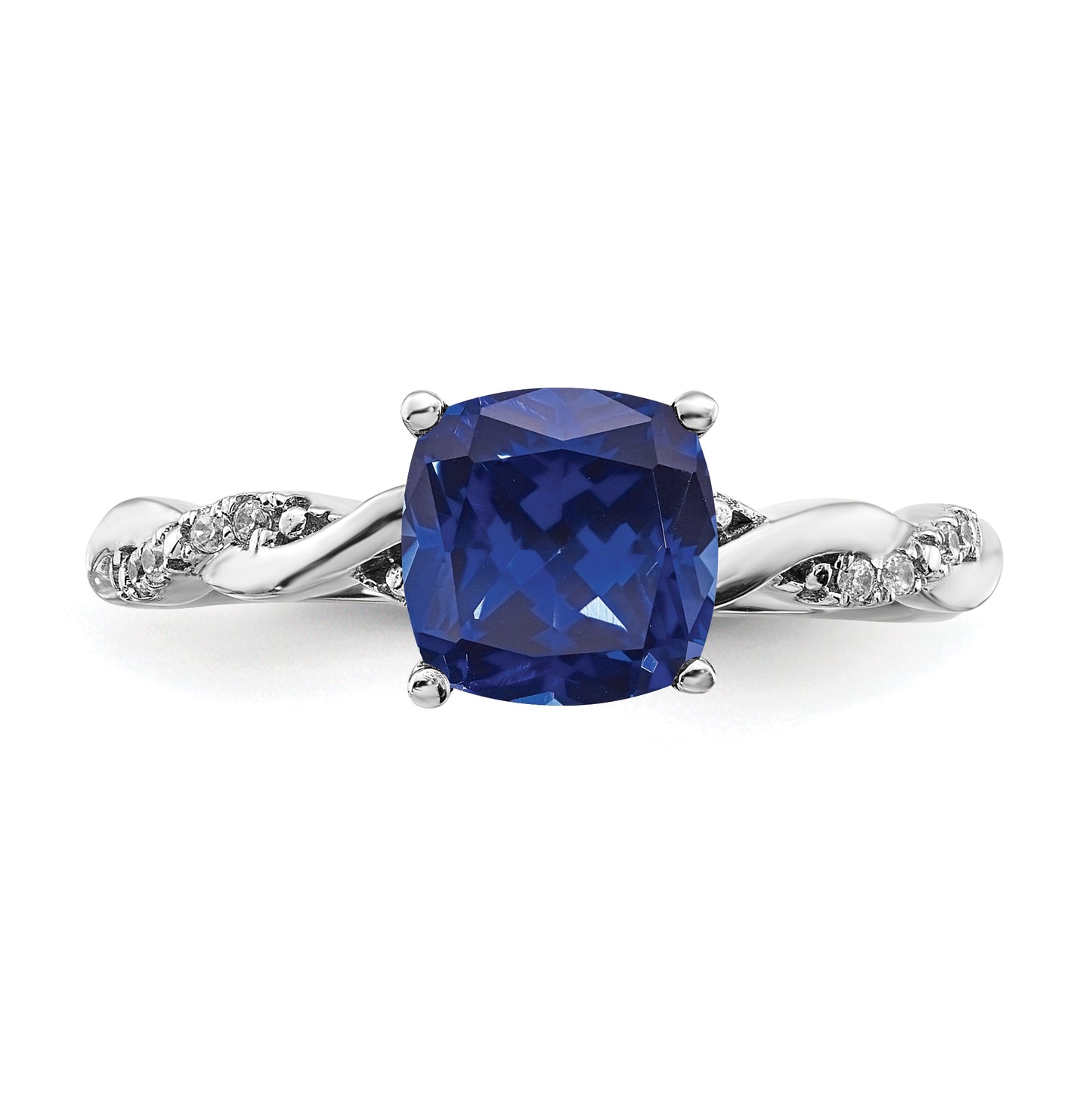 Sterling Silver Rhodium plated Cr. Sapphire and Diamond Ring, Size 8