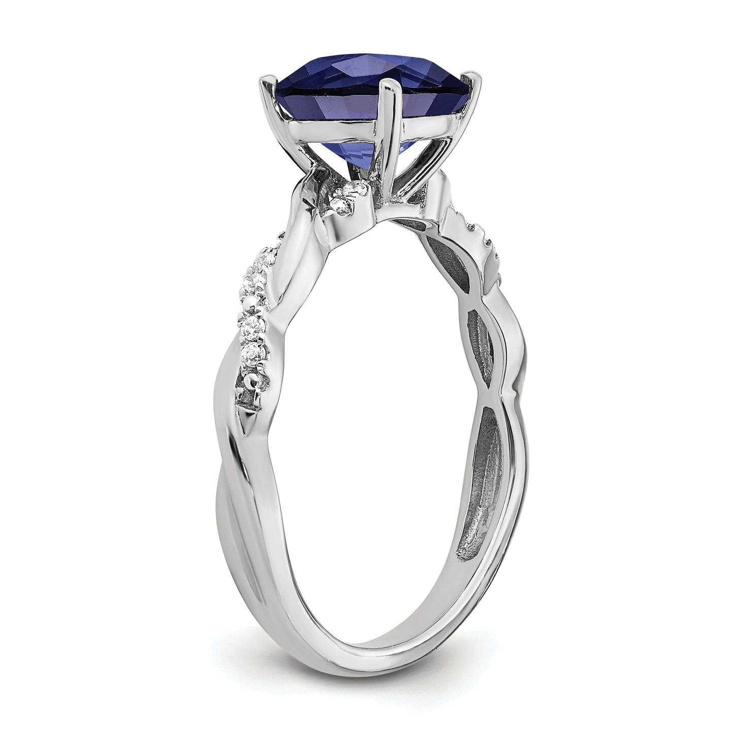 Sterling Silver Rhodium plated Cr. Sapphire and Diamond Ring, Size 7