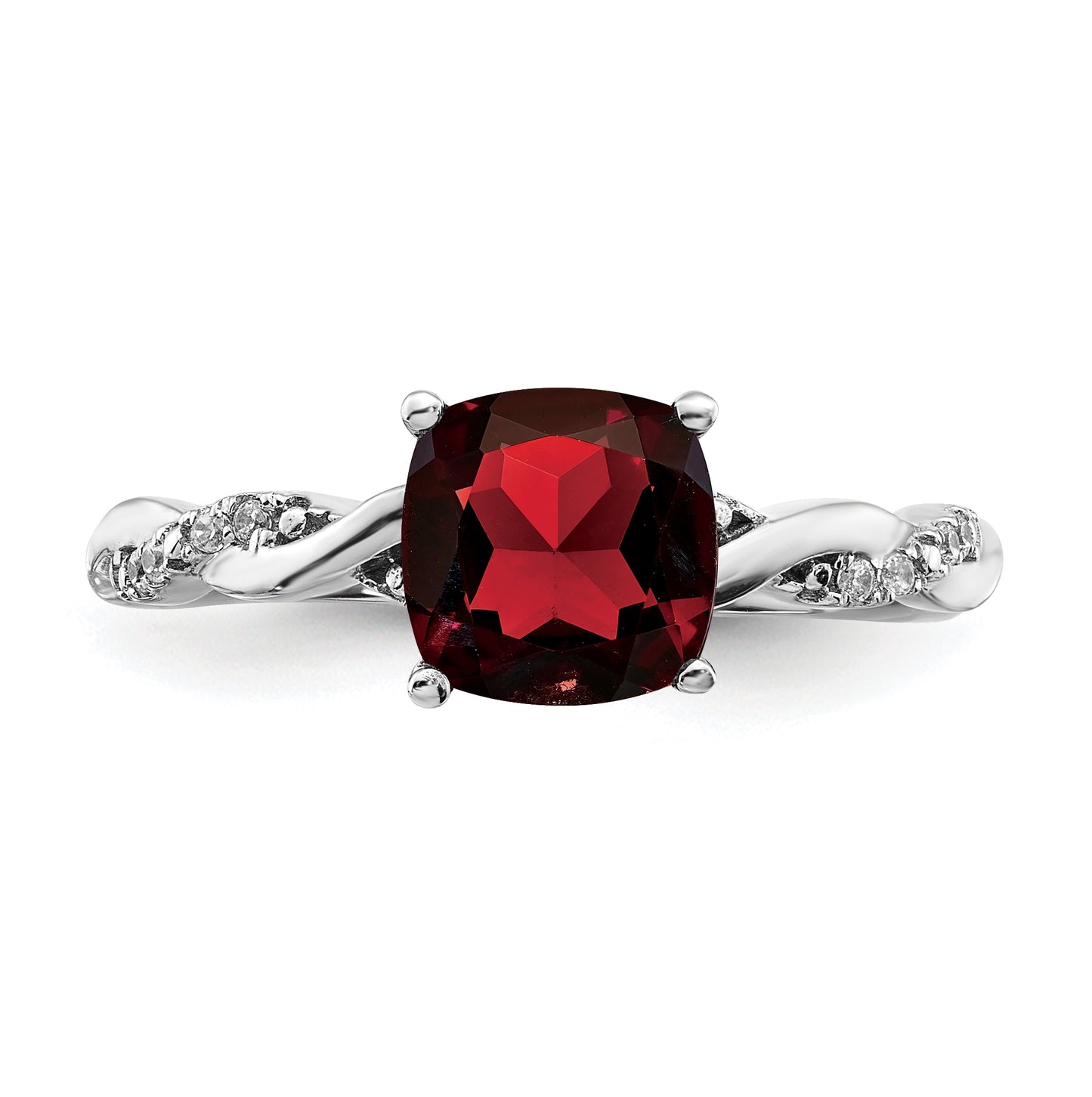 Sterling Silver Rhodium plated Garnet & Diamond Ring, Size 8