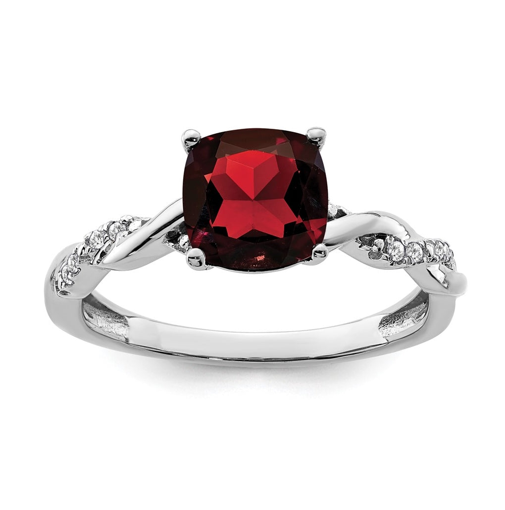 Sterling Silver Rhodium plated Garnet & Diamond Ring, Size 7