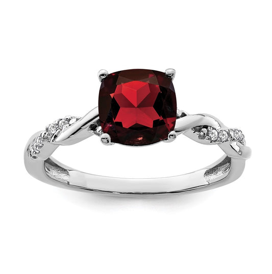 Sterling Silver Rhodium plated Garnet & Diamond Ring, Size 7