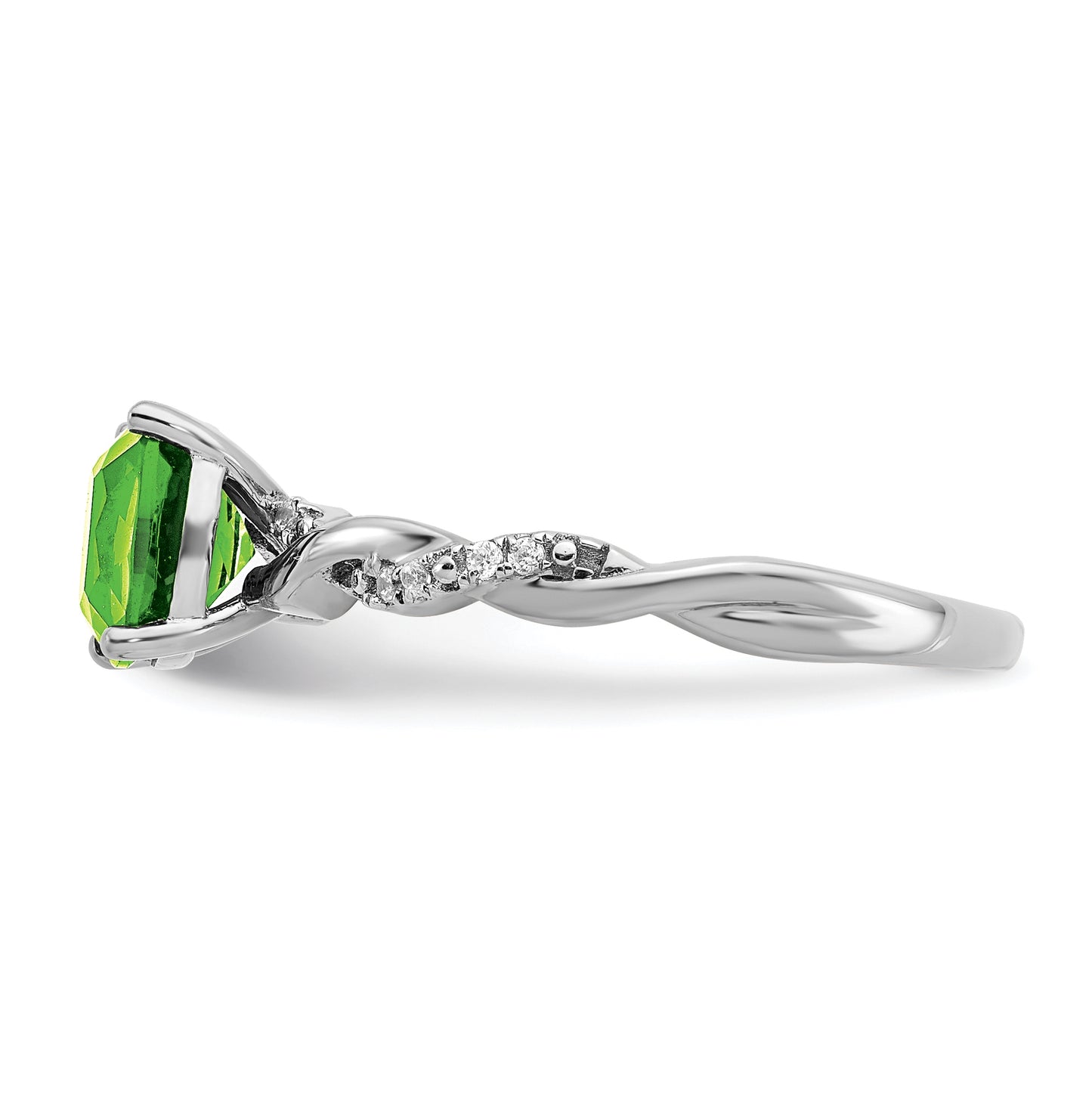Sterling Silver Rhodium plated Peridot & Diamond Ring, Size 7