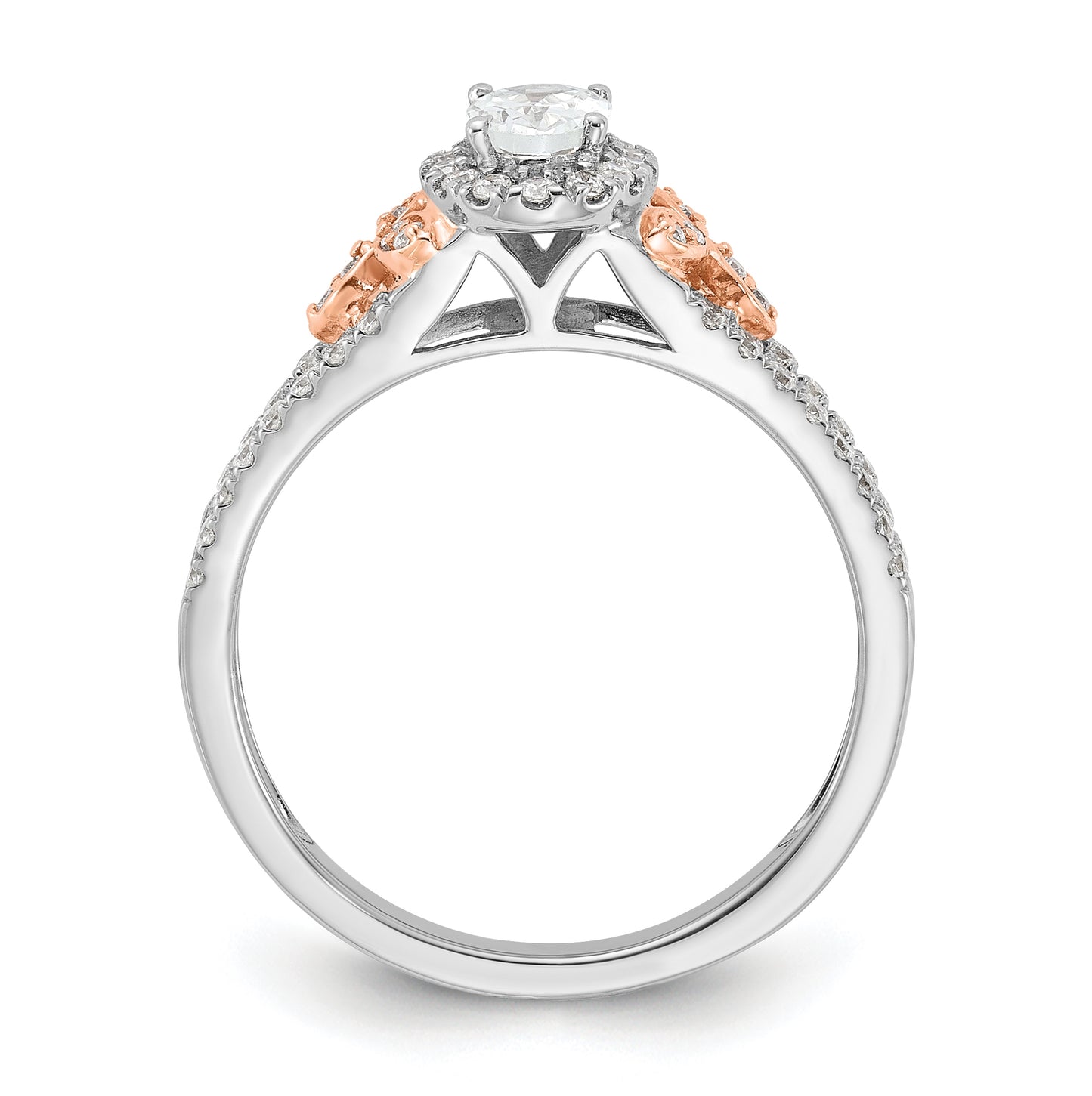 14k White and Rose Gold Halo Plus (Holds 3/8 carat (5.8x3.9mm) Oval Center) 3/8 carat Diamond Semi-mount Engagement Ring