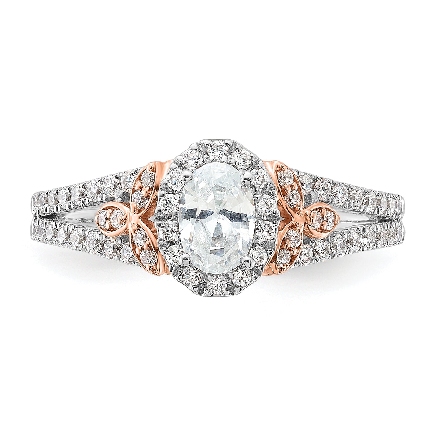 14k White and Rose Gold Halo Plus (Holds 3/8 carat (5.8x3.9mm) Oval Center) 3/8 carat Diamond Semi-mount Engagement Ring