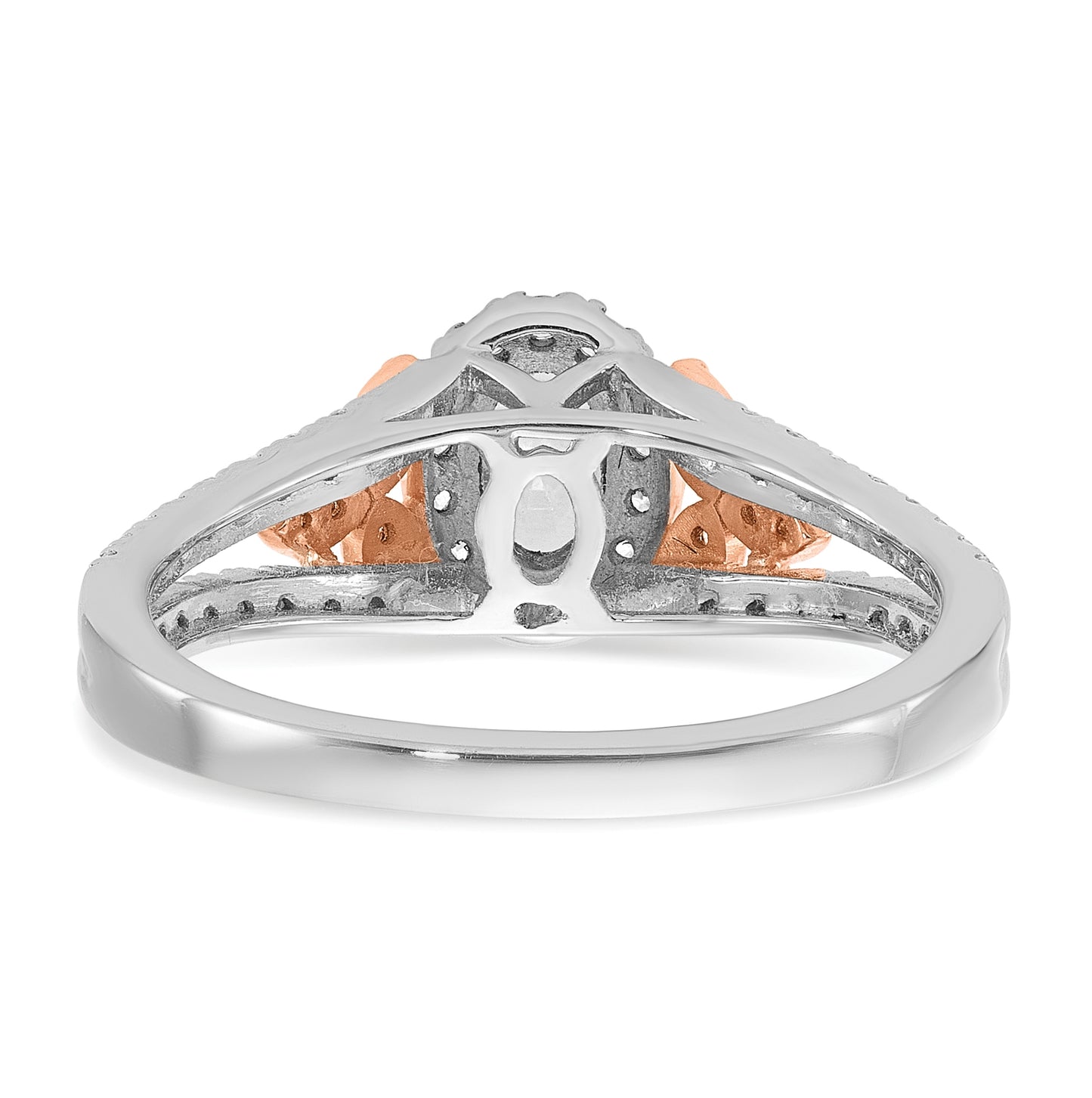 14k White and Rose Gold Halo Plus (Holds 3/8 carat (5.8x3.9mm) Oval Center) 3/8 carat Diamond Semi-mount Engagement Ring