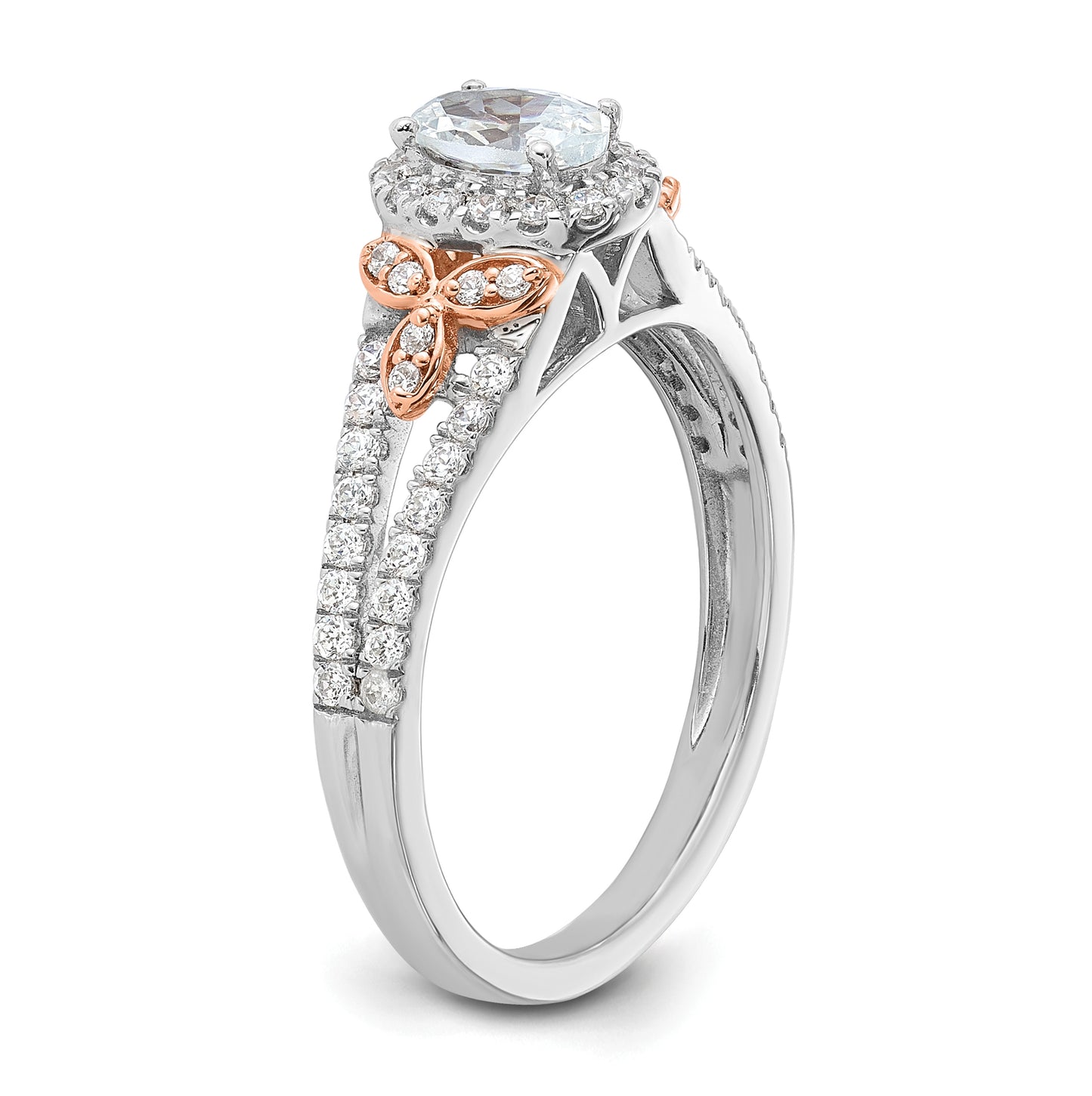 14k White and Rose Gold Halo Plus (Holds 3/8 carat (5.8x3.9mm) Oval Center) 3/8 carat Diamond Semi-mount Engagement Ring