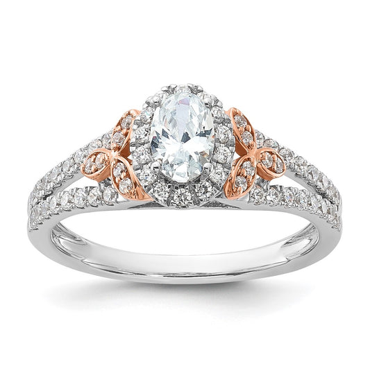 14k White and Rose Gold Halo Plus (Holds 3/8 carat (5.8x3.9mm) Oval Center) 3/8 carat Diamond Semi-mount Engagement Ring