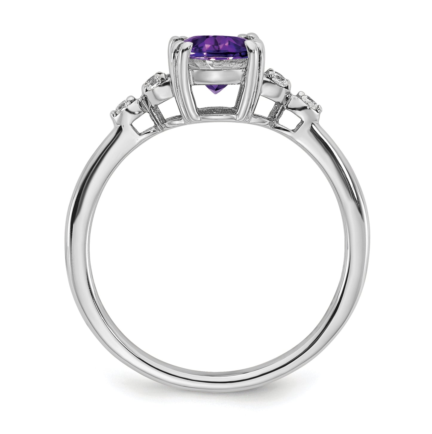 Sterling Silver Rhodium plated Amethyst and Dia. Ring, Size 8