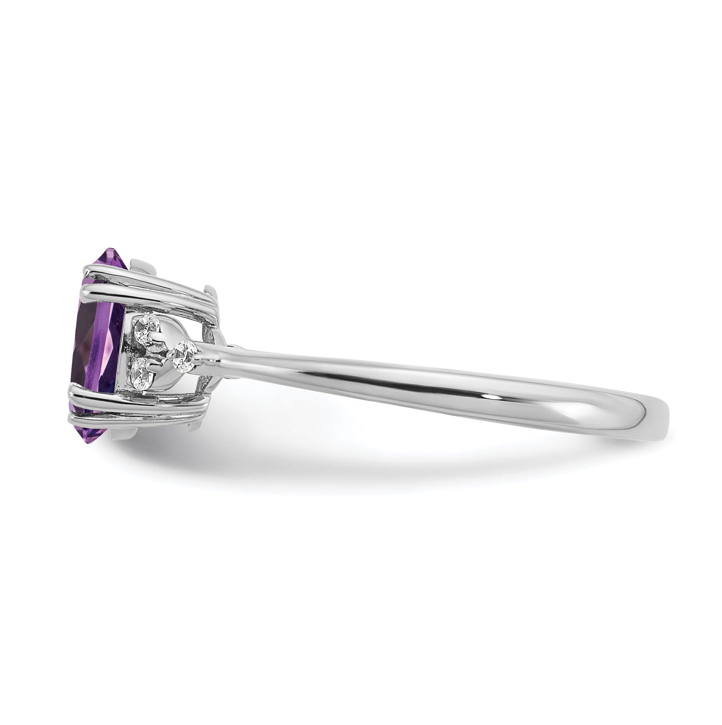Sterling Silver Rhodium plated Amethyst and Dia. Ring, Size 8