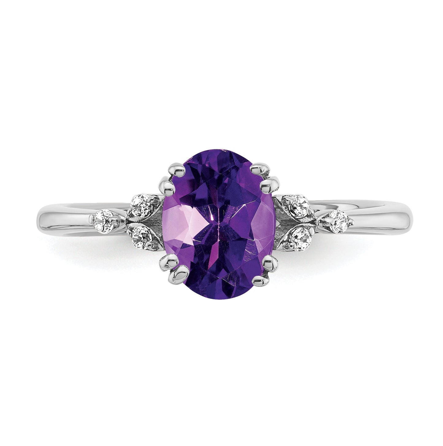 Sterling Silver Rhodium plated Amethyst and Dia. Ring, Size 6