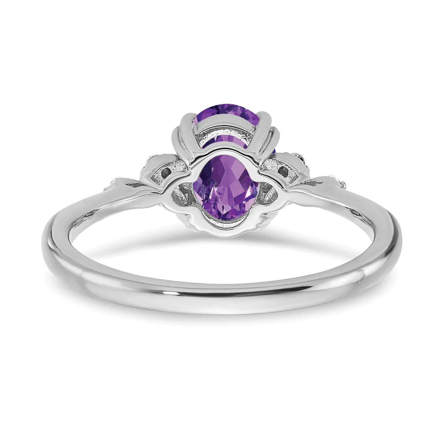 Sterling Silver Rhodium plated Amethyst and Dia. Ring, Size 8