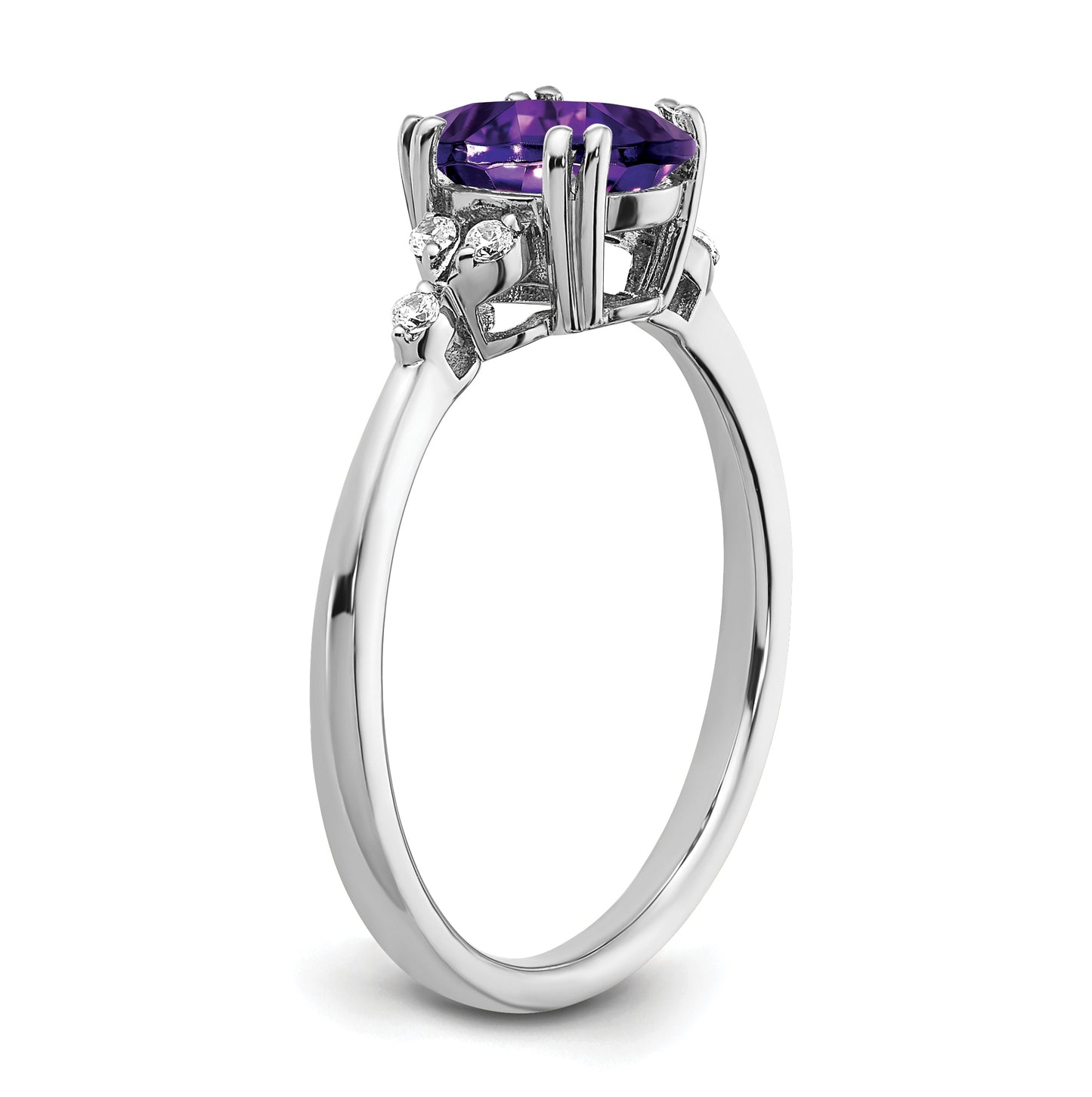 Sterling Silver Rhodium plated Amethyst and Dia. Ring, Size 8