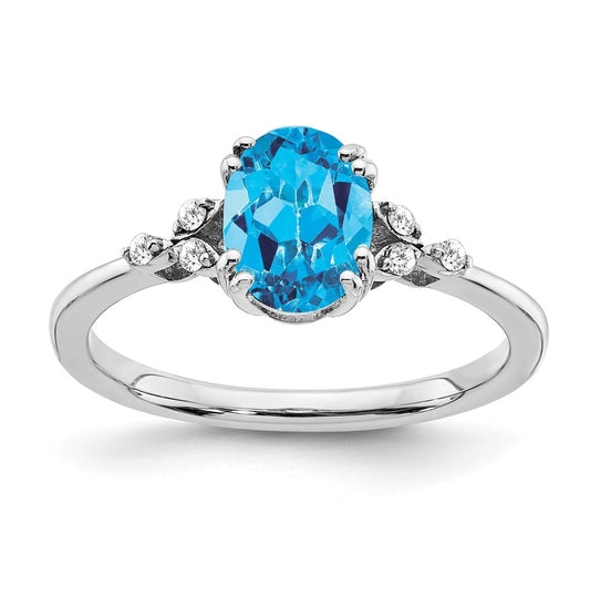 Sterling Silver Rhodium plated Blue Topaz and Dia. Ring, Size 8