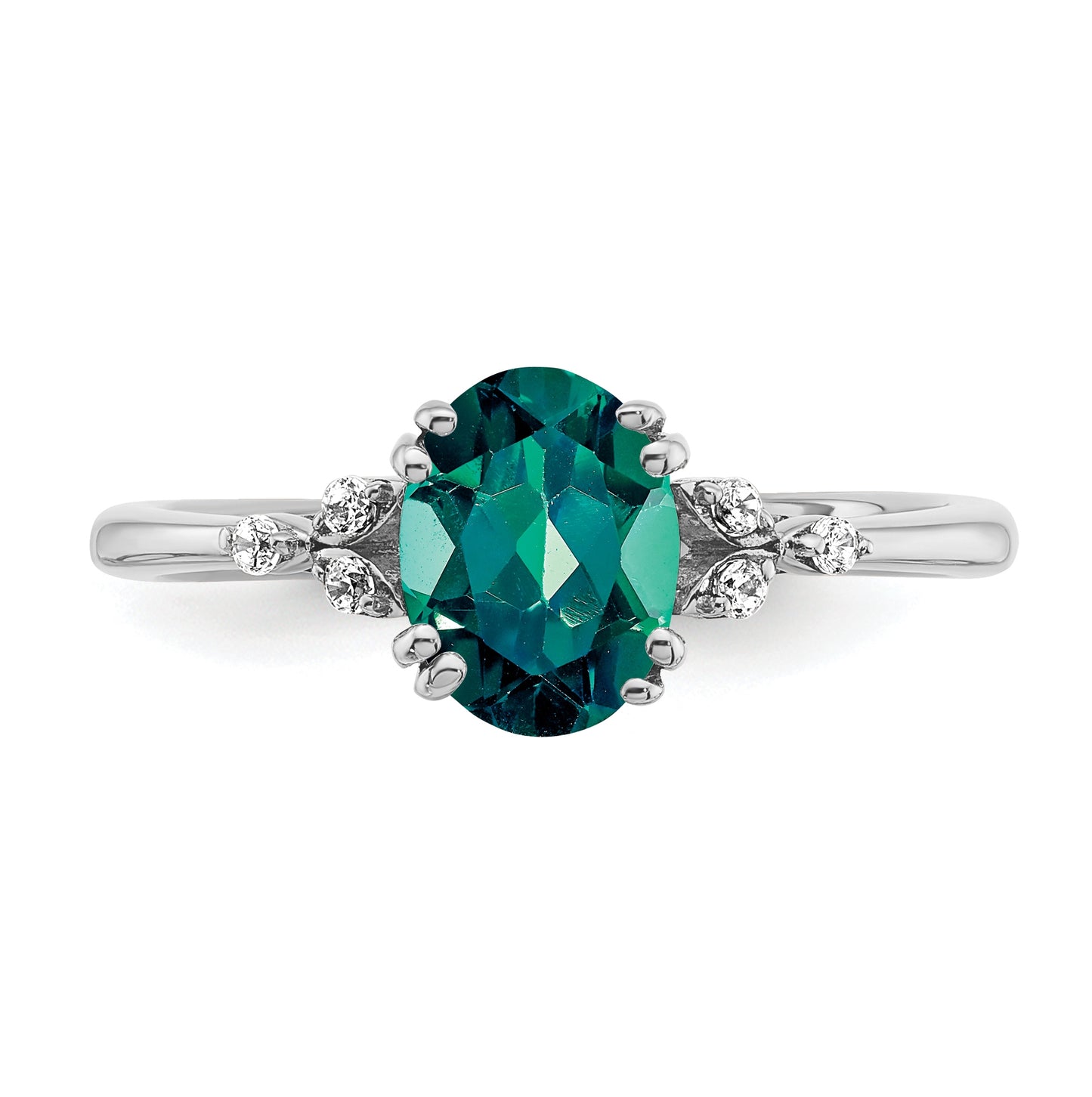 Sterling Silver Rhodium plated Created Alexandrite and Dia. Ring, Size 7