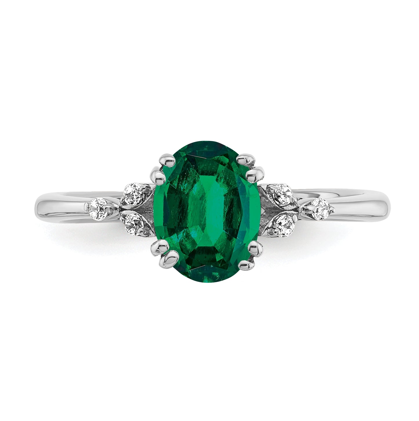 Sterling Silver Rhodium plated Created Emerald & Diamond Ring, Size 8