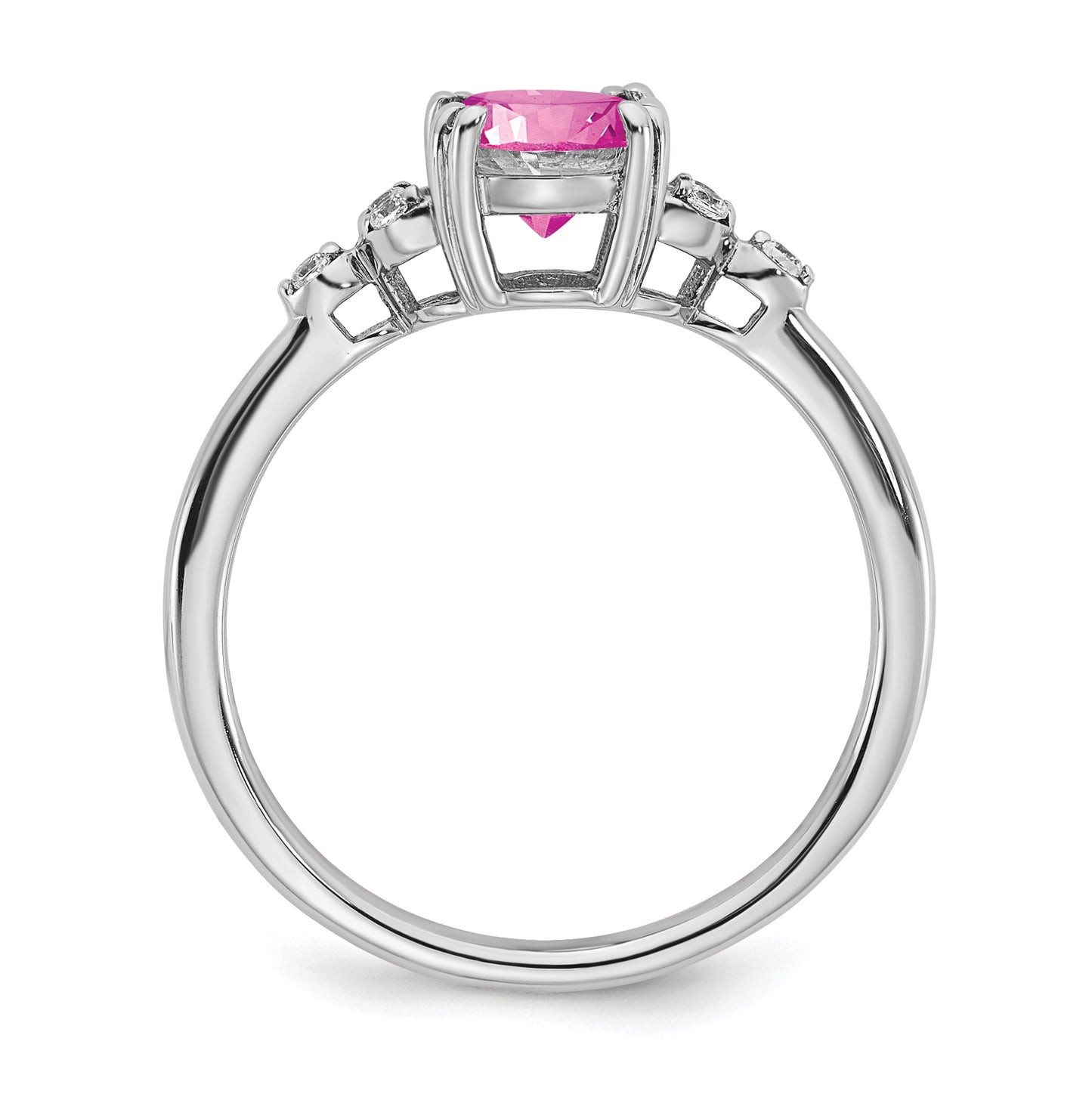 Sterling Silver Rhodium plated Created Pink Sapphire/Diamond Ring, Size 8