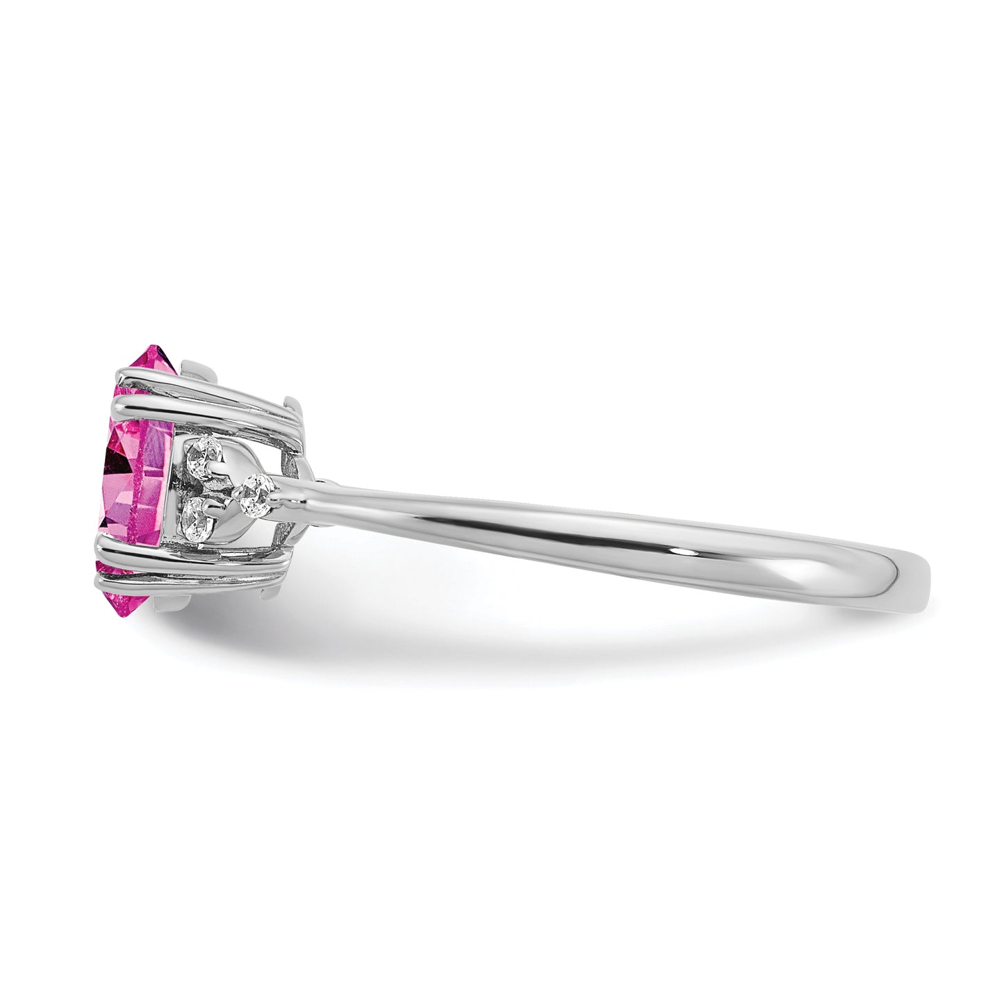 Sterling Silver Rhodium plated Created Pink Sapphire/Diamond Ring, Size 7