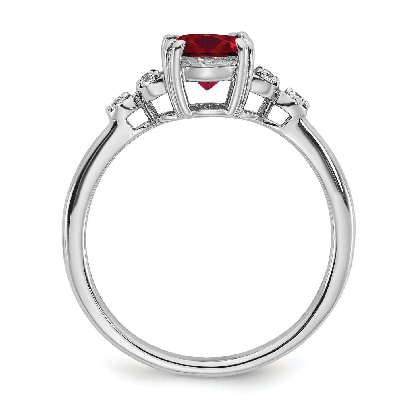 Sterling Silver Rhodium plated Created Ruby & Diamond Ring, Size 8