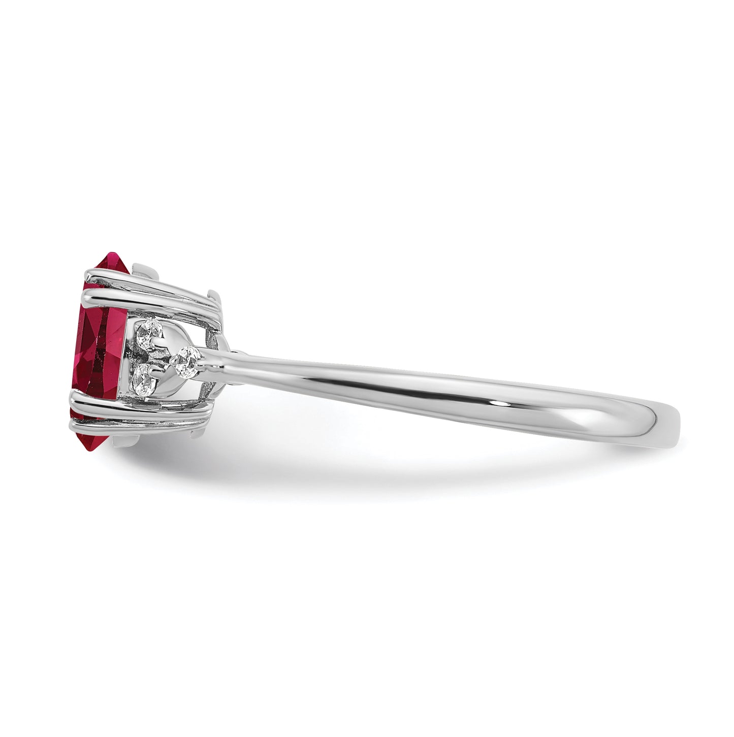 Sterling Silver Rhodium plated Created Ruby & Diamond Ring, Size 8