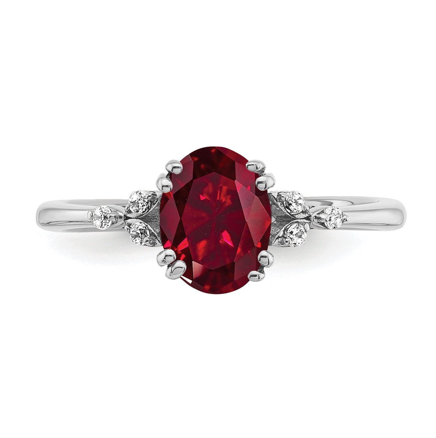 Sterling Silver Rhodium plated Created Ruby & Diamond Ring, Size 8