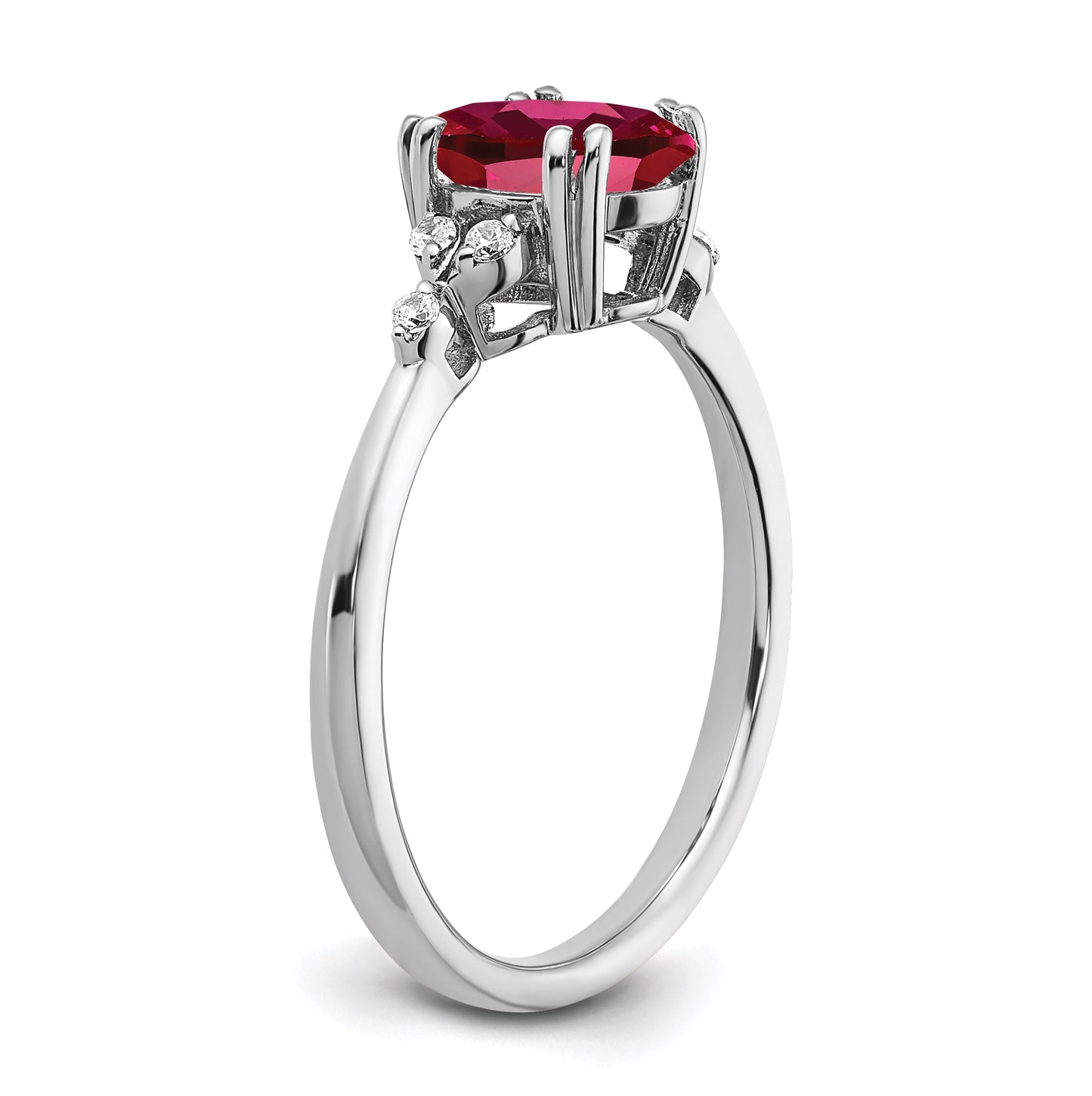 Sterling Silver Rhodium plated Created Ruby & Diamond Ring, Size 8