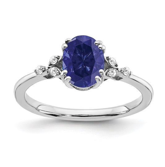 Sterling Silver Rhodium plated Created Sapphire & Diamond Ring, Size 8