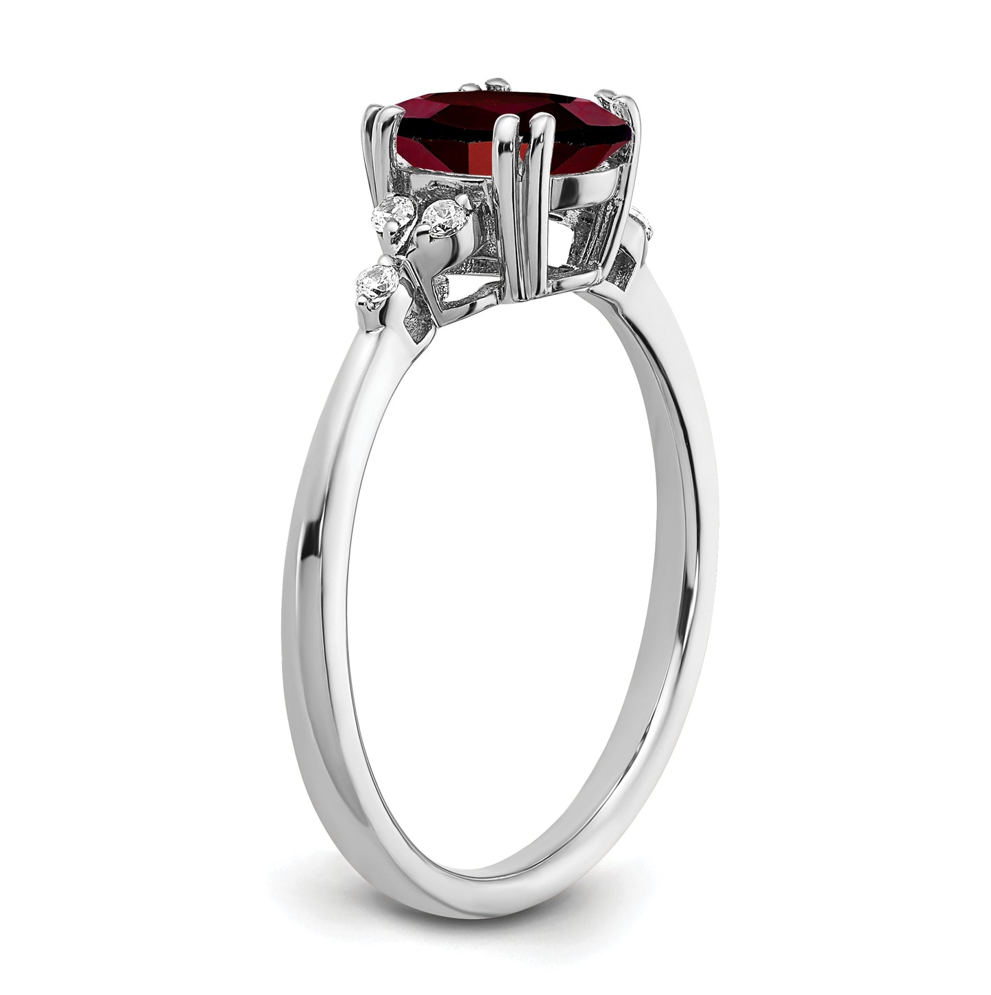Sterling Silver Rhodium plated Garnet and Dia. Ring, Size 8