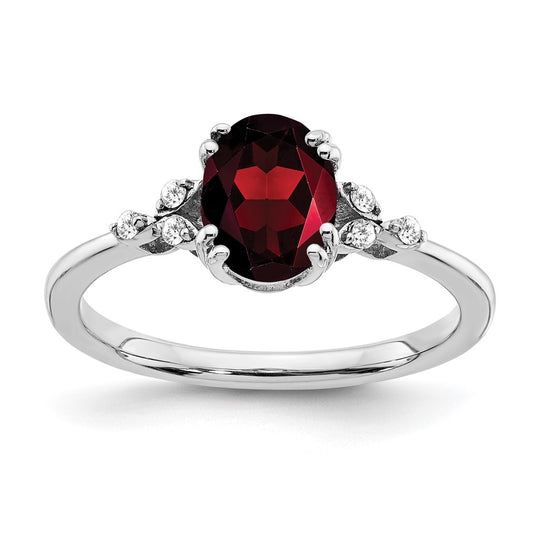Sterling Silver Rhodium plated Garnet and Dia. Ring, Size 8