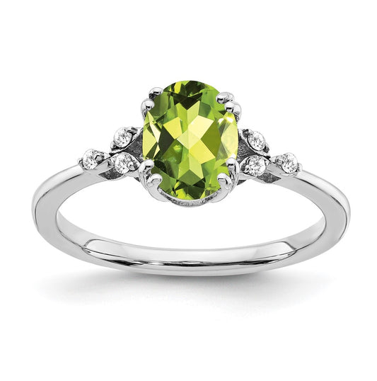 Sterling Silver Rhodium plated Peridot and Dia. Ring, Size 7