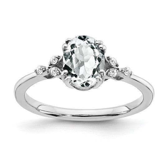 Sterling Silver Rhodium plated White Topaz and Dia. Ring, Size 6