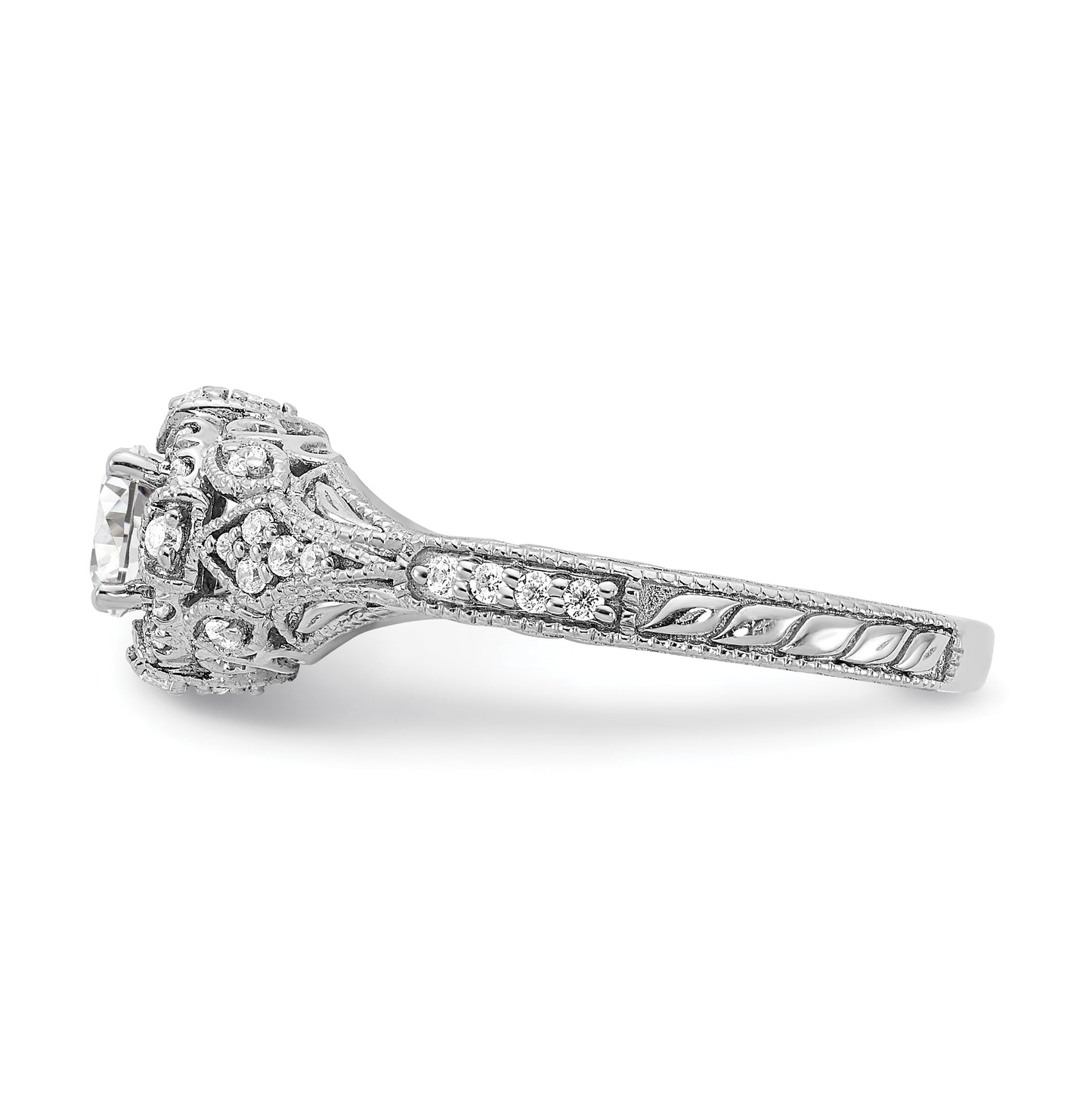 14k White Gold (Holds 3/8 carat (4.8mm) Round Center) 1/5 carat Diamond Semi-mount Engagement Ring