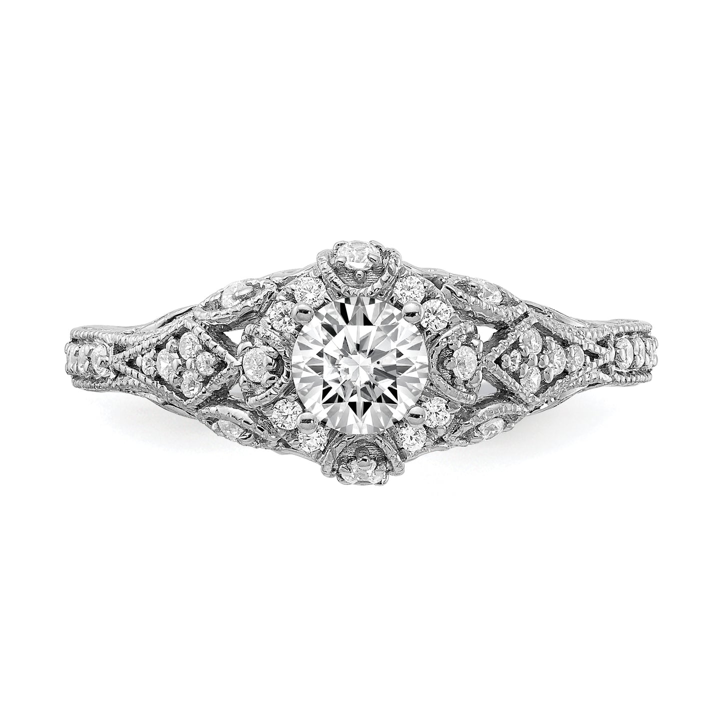 14k White Gold (Holds 3/8 carat (4.8mm) Round Center) 1/5 carat Diamond Semi-mount Engagement Ring