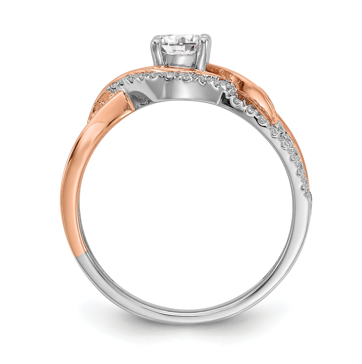 14k White and Rose Gold Criss-Cross (Holds (1/2 carat (5.2mm) Round Center) 1/3 carat Diamond Semi-mount Engagement Ring
